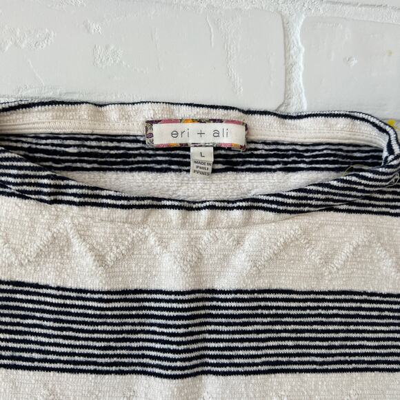 Anthropologie Eri + Ali Crop Stripe Cotton/Spandex Knit Long Sleeve Top-sz L - Picture 4 of 6